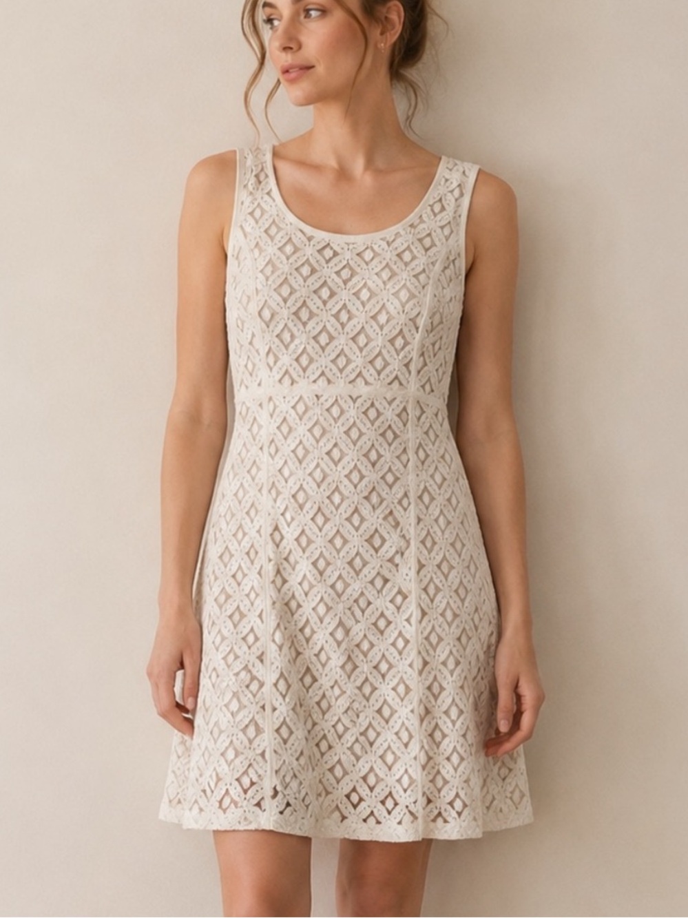 NWT Covington Cream Lace Lined Sleeveless Tank Dress Boho Chic Size 14